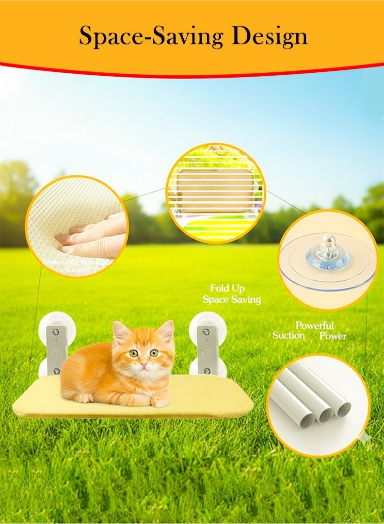 Horizon Cat Hammock Window Bed with Sturdy Suction Cup, Sunny Cat Window Perch Seat with Breathable Mesh, Space-Saving Cat Bed for Indoor Cats, Soft Plush Pad for Sunbathing( 45* 30 * 17.5 Cm) - Image 3